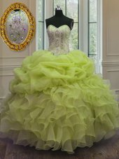 Sexy Pick Ups Sweetheart Sleeveless Lace Up Quinceanera Gowns Yellow Green Organza