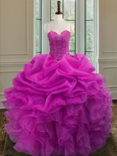 Dynamic Organza Sleeveless Floor Length 15th Birthday Dress and Beading