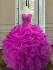 Lilac Ball Gown Prom Dress Military Ball and Sweet 16 and Quinceanera and For with Beading and Ruffles Scoop Sleeveless Lace Up