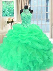 Comfortable Scoop Sleeveless Beading and Pick Ups Floor Length Sweet 16 Quinceanera Dress