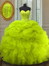 Most Popular Organza Sweetheart Sleeveless Zipper Beading Vestidos de Quinceanera in Yellow Green