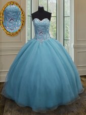 Fantastic Beading Quinceanera Gown Baby Blue Lace Up Sleeveless Floor Length