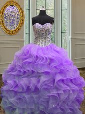 Glittering Multi-color Sleeveless Beading and Ruffles Floor Length Ball Gown Prom Dress