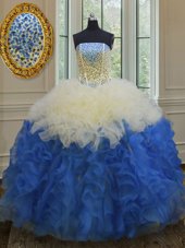 Beautiful Floor Length Lace Up Sweet 16 Dress Lavender and In for Military Ball and Sweet 16 and Quinceanera with Beading and Ruffles