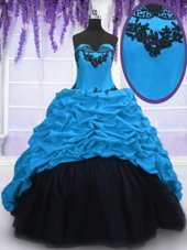 Pick Ups Sweep Train Ball Gowns Ball Gown Prom Dress Blue Sweetheart Taffeta Sleeveless With Train Lace Up
