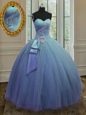 Affordable Blue Lace Up 15th Birthday Dress Beading and Ruching Sleeveless Floor Length