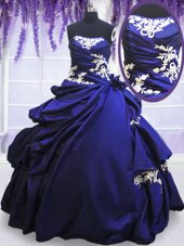 Sleeveless Floor Length Appliques and Pick Ups Lace Up Sweet 16 Quinceanera Dress with Blue
