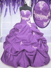 Custom Made Pick Ups Strapless Sleeveless Lace Up Sweet 16 Quinceanera Dress Lavender Taffeta