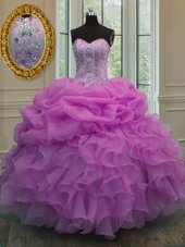 Admirable Lilac Sweetheart Lace Up Beading and Ruffles and Pick Ups Vestidos de Quinceanera Sleeveless