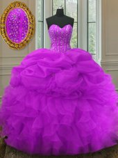 Fitting Sweetheart Sleeveless Organza Quinceanera Dress Beading and Ruffles and Pick Ups Lace Up