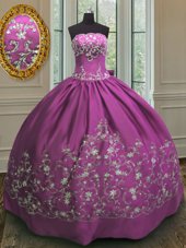 Fuchsia Quinceanera Dresses Military Ball and Sweet 16 and Quinceanera and For with Embroidery Strapless Sleeveless Lace Up