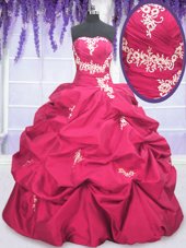 Popular Hot Pink Strapless Lace Up Appliques and Pick Ups Ball Gown Prom Dress Long Sleeves