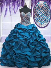 Taffeta Sleeveless Floor Length 15th Birthday Dress and Beading and Sequins and Pick Ups