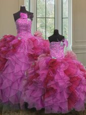 Multi-color Strapless Neckline Beading and Ruffles Sweet 16 Dresses Sleeveless Lace Up
