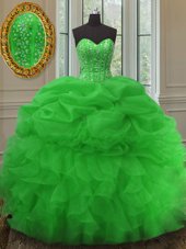 Perfect White Organza Lace Up Sweetheart Sleeveless Floor Length Sweet 16 Dresses Beading and Ruffles