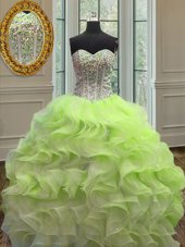 Superior Yellow Green Sleeveless Beading and Ruffles Floor Length Vestidos de Quinceanera
