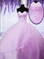 Dynamic Lilac Sleeveless Tulle Lace Up Sweet 16 Dresses for Military Ball and Sweet 16 and Quinceanera