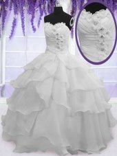 Wonderful Sleeveless Lace Up Floor Length Beading and Ruffled Layers 15th Birthday Dress