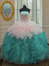 Discount Multi-color Ball Gowns Beading and Ruffles Vestidos de Quinceanera Lace Up Organza Sleeveless Floor Length
