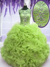 Scoop Sleeveless Organza Lace Up Quinceanera Gown for Military Ball and Sweet 16 and Quinceanera