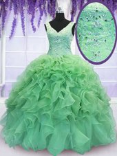 Glamorous Sleeveless Organza Lace Up 15th Birthday Dress for Military Ball and Sweet 16 and Quinceanera