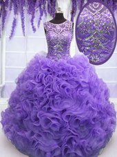 Scoop Lavender Lace Up 15 Quinceanera Dress Beading and Ruffles Sleeveless Floor Length