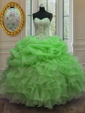 Organza Lace Up Sweet 16 Quinceanera Dress Sleeveless Floor Length Beading and Ruffles and Pick Ups