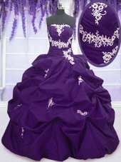 Fantastic Purple Sleeveless Floor Length Appliques and Pick Ups Lace Up Quinceanera Dresses