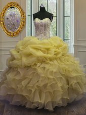 Purple Ball Gowns Organza Strapless Sleeveless Embroidery and Ruffles Floor Length Lace Up 15th Birthday Dress