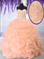 Lovely Organza Sleeveless Floor Length Ball Gown Prom Dress and Beading and Ruffles
