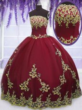 Dynamic Sleeveless Floor Length Embroidery and Pick Ups Lace Up Quince Ball Gowns with Orange Red