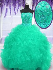 Sleeveless Lace Up Floor Length Beading and Sequins Sweet 16 Dresses
