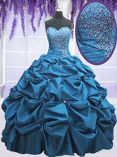 Fine Sweetheart Sleeveless Taffeta 15 Quinceanera Dress Beading and Appliques and Pick Ups Lace Up