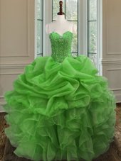 Custom Design Watermelon Red Sleeveless Organza Lace Up 15 Quinceanera Dress for Military Ball and Sweet 16 and Quinceanera