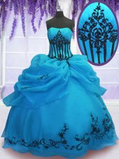 Blue Sleeveless Beading and Ruffles Floor Length Quinceanera Gowns