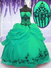 Floor Length Green Quince Ball Gowns Strapless Sleeveless Lace Up
