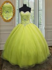 Traditional Floor Length Yellow Green Sweet 16 Dresses Sweetheart Sleeveless Lace Up