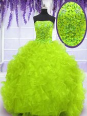 Fashionable Sleeveless Organza Floor Length Lace Up Quinceanera Gowns in Multi-color for with Beading and Ruffles