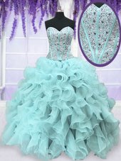 Fabulous Light Blue Sleeveless Beading and Ruffles Floor Length Quinceanera Dress