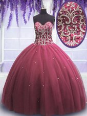 Pretty Beading and Belt 15th Birthday Dress Baby Pink Lace Up Sleeveless Floor Length