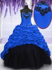 Royal Blue Lace Up Vestidos de Quinceanera Appliques and Pick Ups Sleeveless With Train Sweep Train
