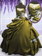 Taffeta Sleeveless Floor Length Quinceanera Gown and Appliques and Pick Ups