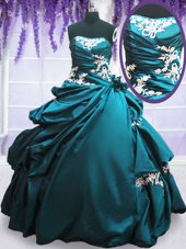 Sleeveless Lace Up Floor Length Appliques and Pick Ups Ball Gown Prom Dress