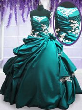 Noble Taffeta Sleeveless Floor Length Quinceanera Dress and Appliques and Pick Ups