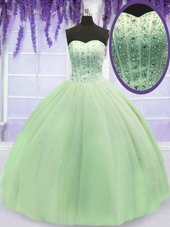 Fantastic Yellow Green Ball Gowns Sweetheart Sleeveless Tulle Floor Length Lace Up Beading Quinceanera Gowns