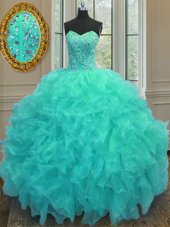 High Quality Sleeveless Beading and Ruffles and Pick Ups Floor Length Quinceanera Gown
