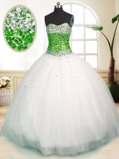 Cheap Tulle Sweetheart Sleeveless Zipper Beading Sweet 16 Quinceanera Dress in White