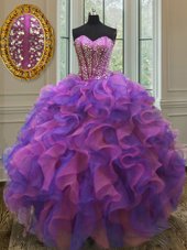 Ball Gowns Scoop Sleeveless Organza Floor Length Lace Up Beading and Ruffles Sweet 16 Dresses