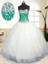 Custom Made White Sleeveless Beading Floor Length Sweet 16 Quinceanera Dress