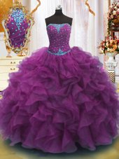 Fantastic Purple Sleeveless Organza Lace Up Sweet 16 Dress for Sweet 16 and Quinceanera